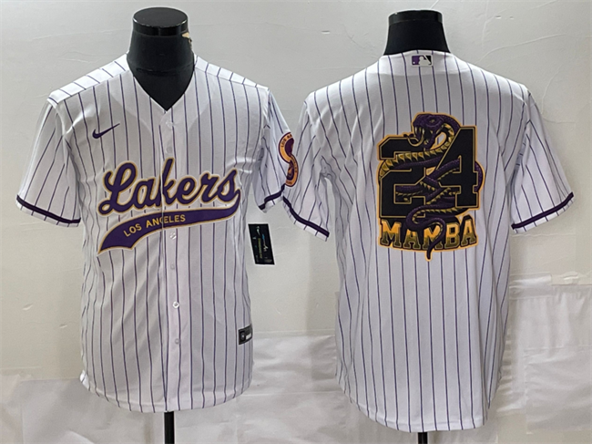 Men's White Los Angeles Lakers #24 Mamba Big Logo Cool Base Stitched Baseball Jersey